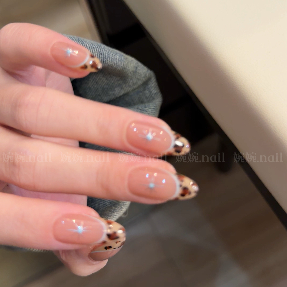 【部落】婉婉  纯手工手绘豹纹法式芒星设计穿戴甲