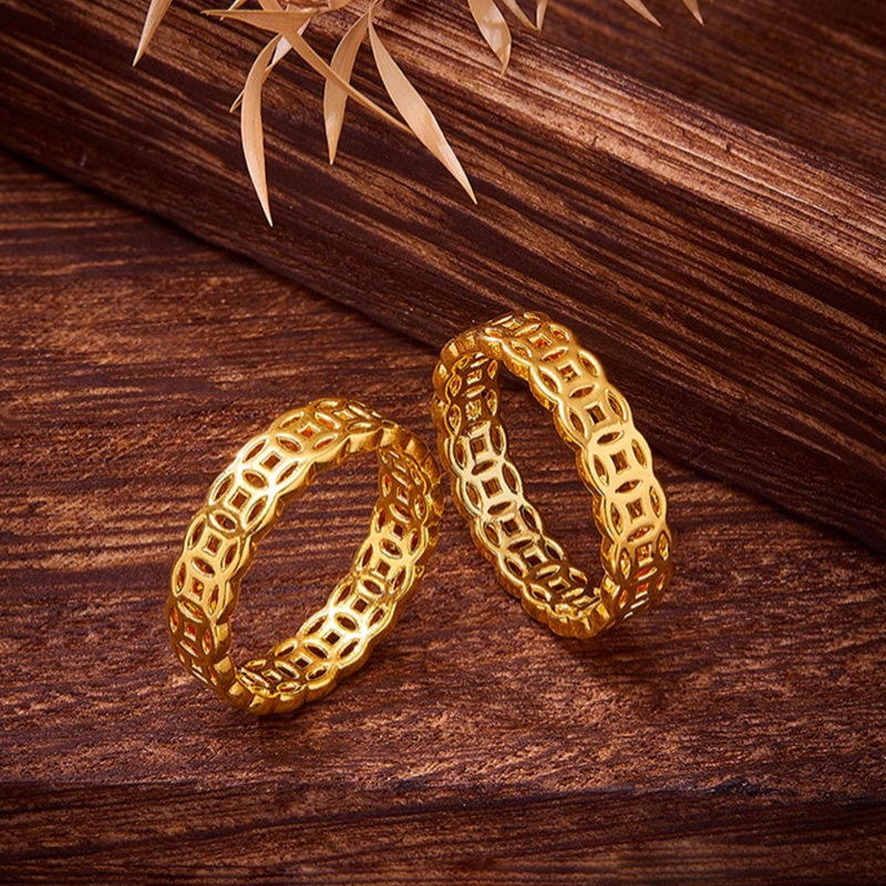 天福安足金999招财钱币戒指配件黄金戒指水贝黄金新年礼物