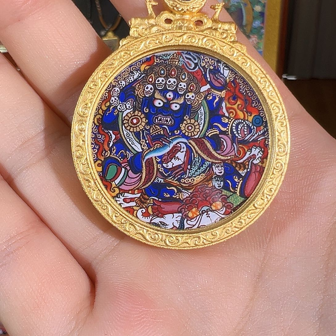￴***吊坠全手绘热贡唐卡大黑天
