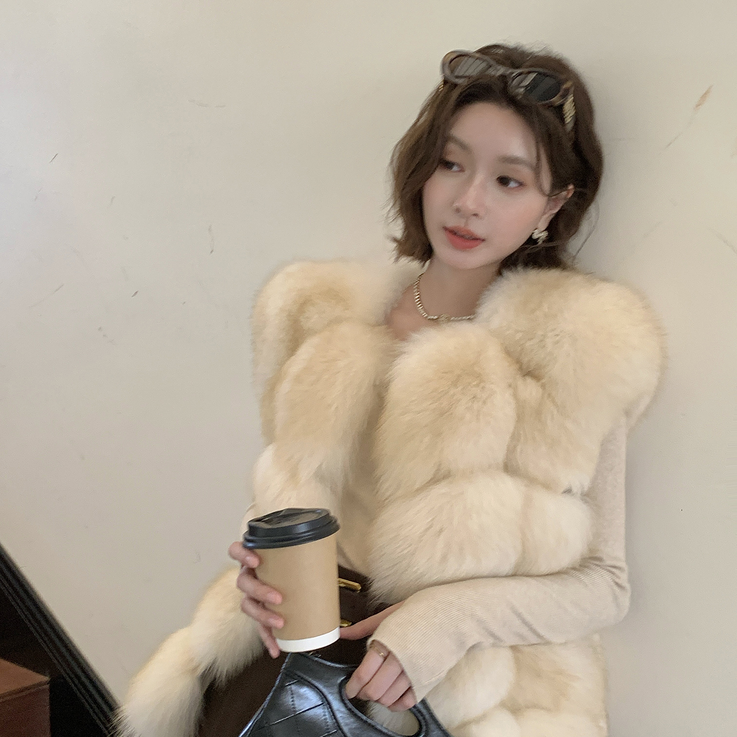 整皮狐狸毛皮草马甲女短款 显瘦圆领韩版年轻款秋冬毛毛背心240