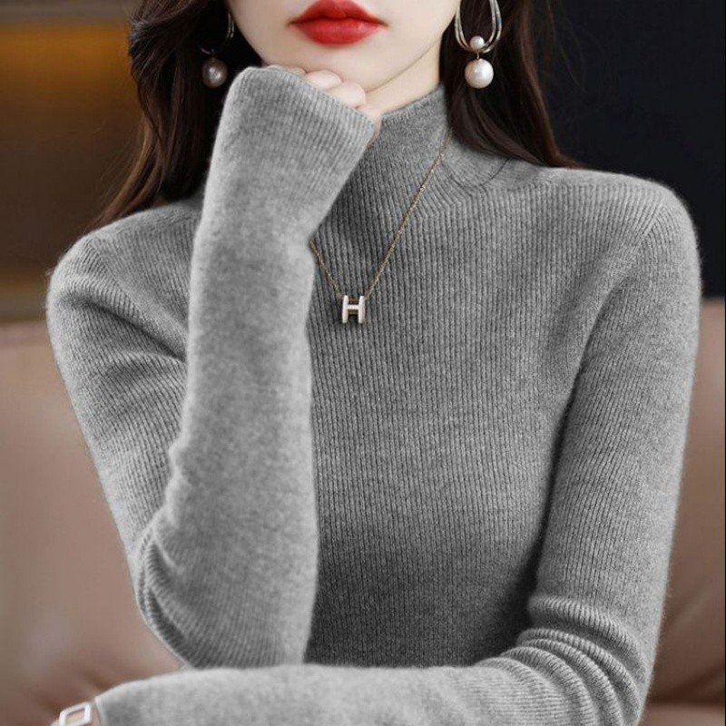 中老年人秋冬季套头长袖上衣妈妈装一体打底内搭加厚毛衣