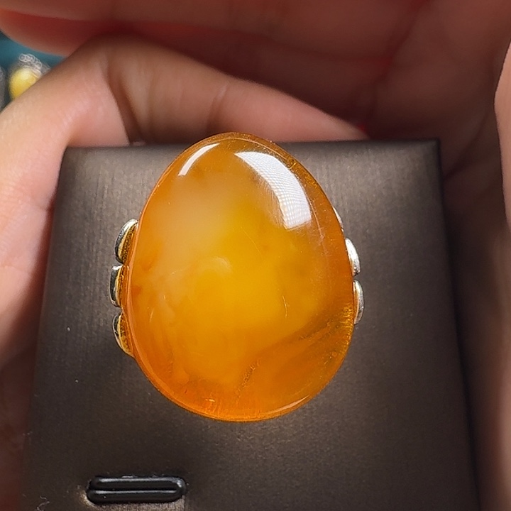 囍***遇蜜蜡银S925镶嵌戒指戒指