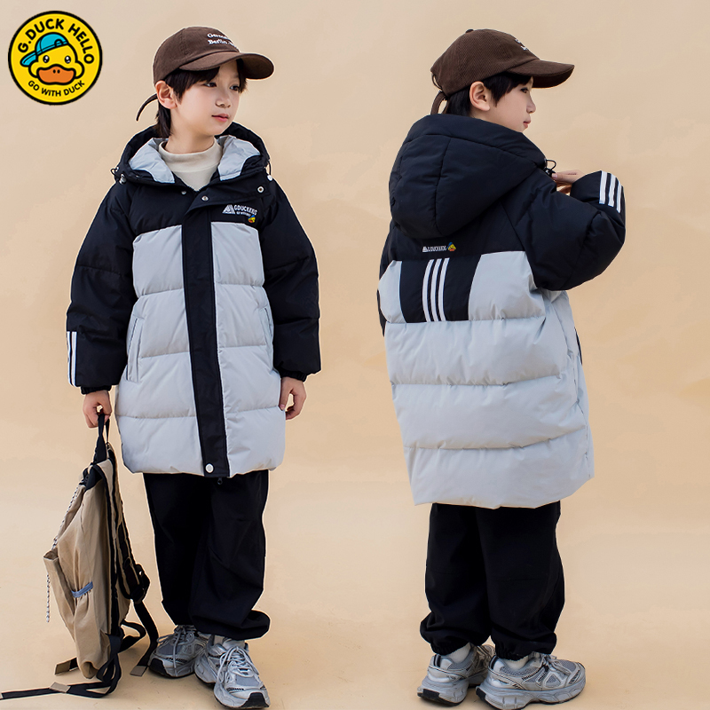 小黄鸭儿童羽绒服中长款加厚极寒男童中大童学生白鸭绒外套冬