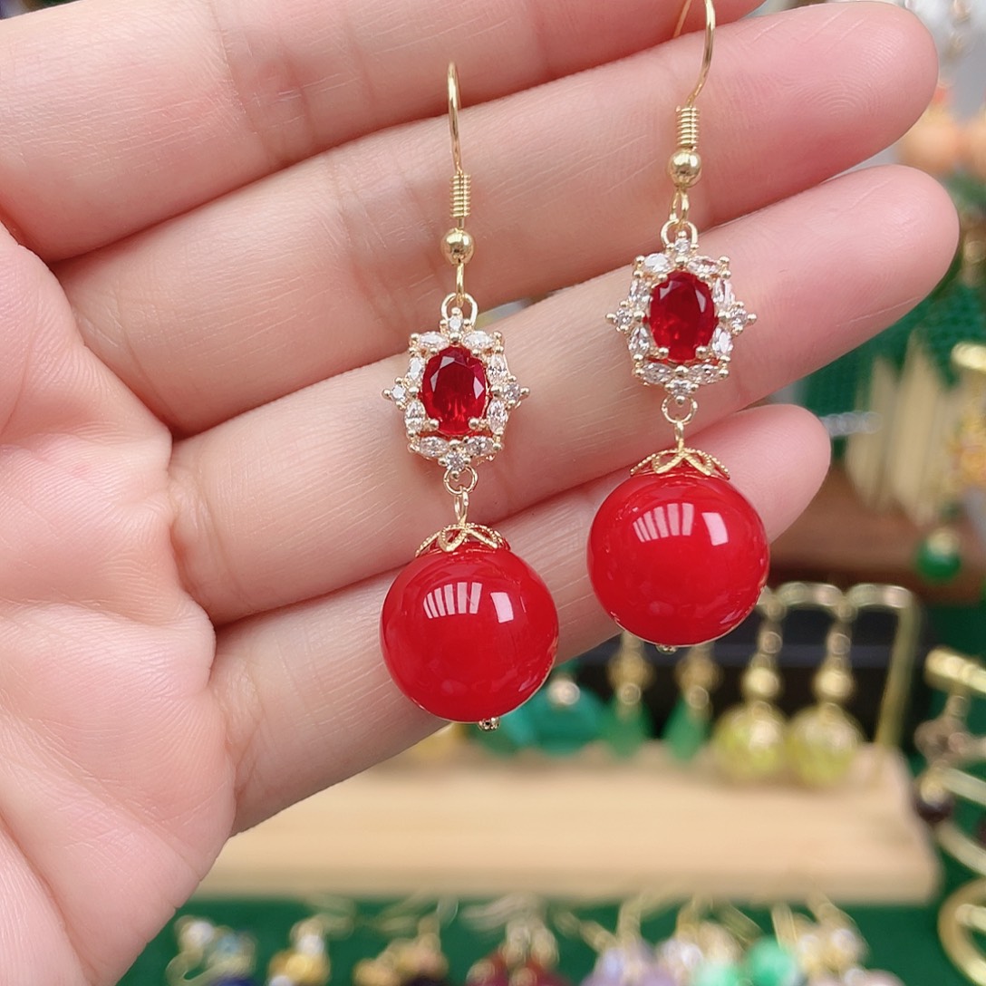 玛瑙/玉髓合金耳饰