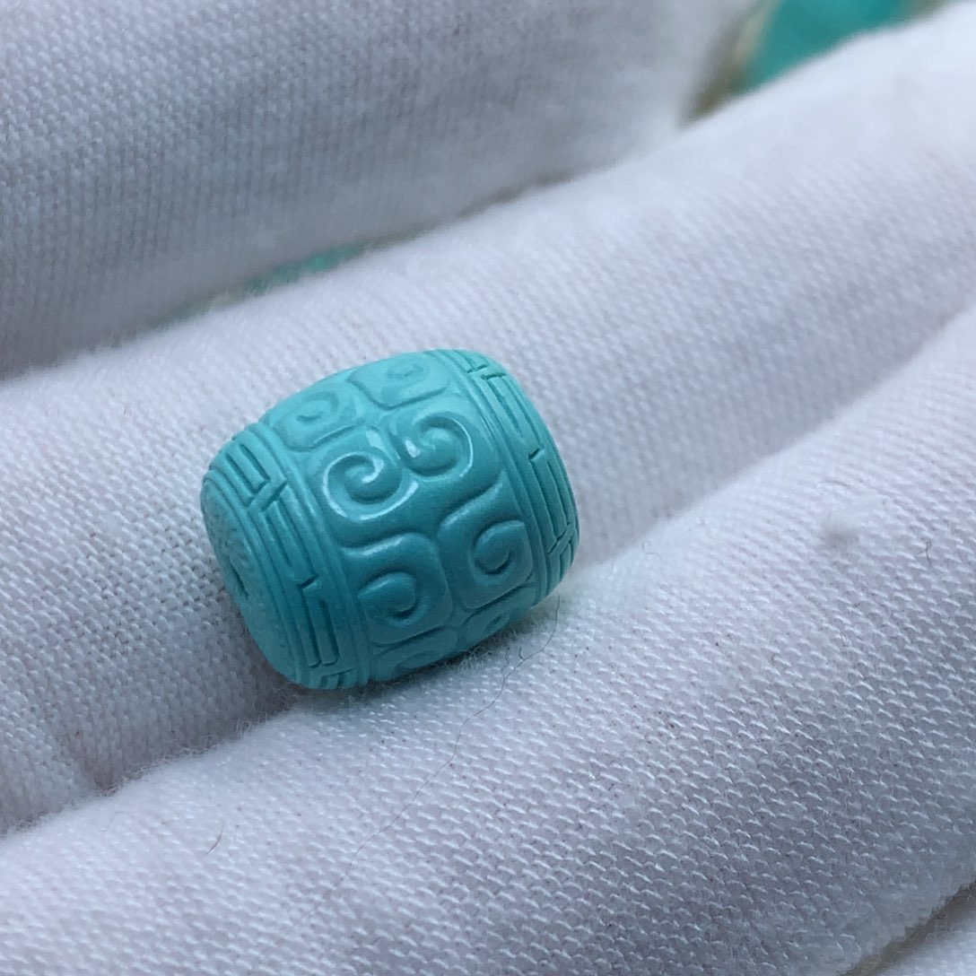 绿松石珠宝奇石未镶嵌绿松石回纹桶珠