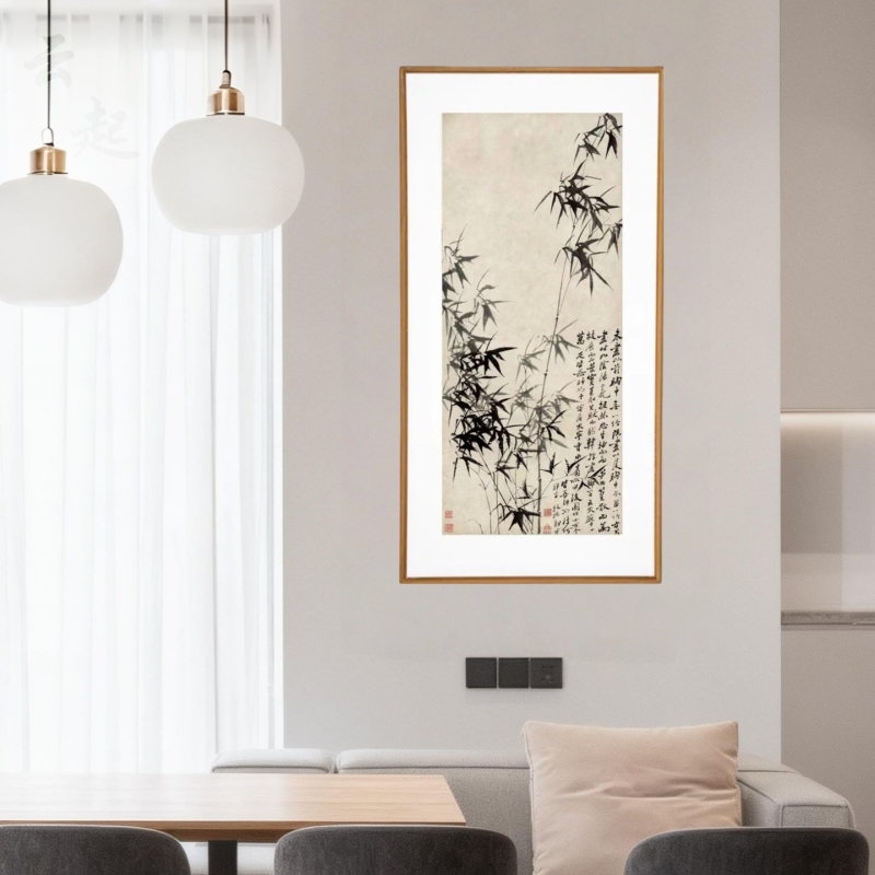 【风竹石图】中式装饰竖版水墨客厅玄关国画书房茶室餐厅办公实木