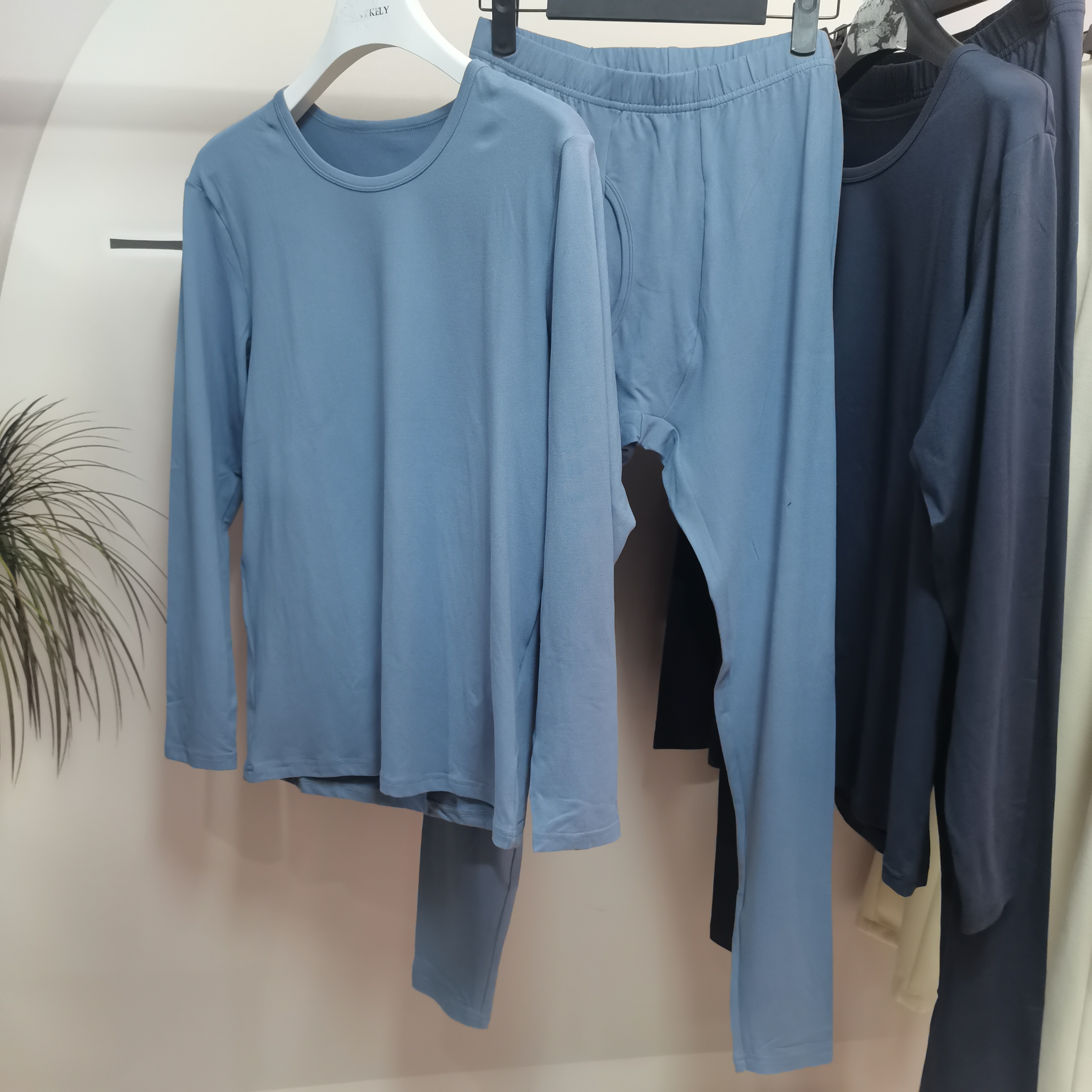 海家男士秋冬微加绒圆领保暖套装秋衣秋裤