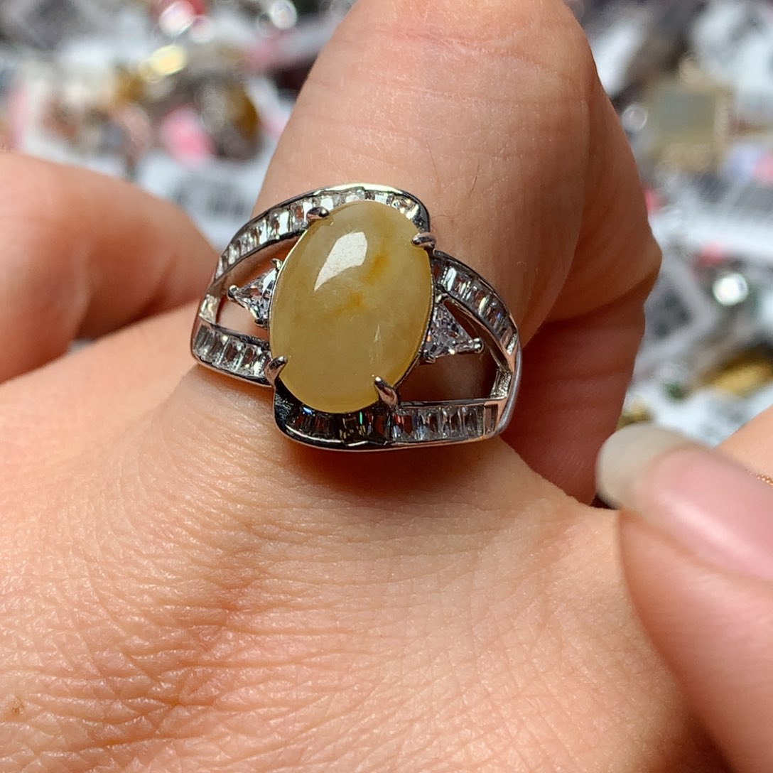 翡翠戒指银S925镶嵌天然翡翠吊坠