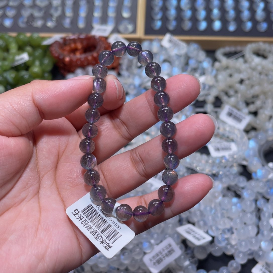 手链未镶嵌长石?***?紫彩光拉长石手链7mm