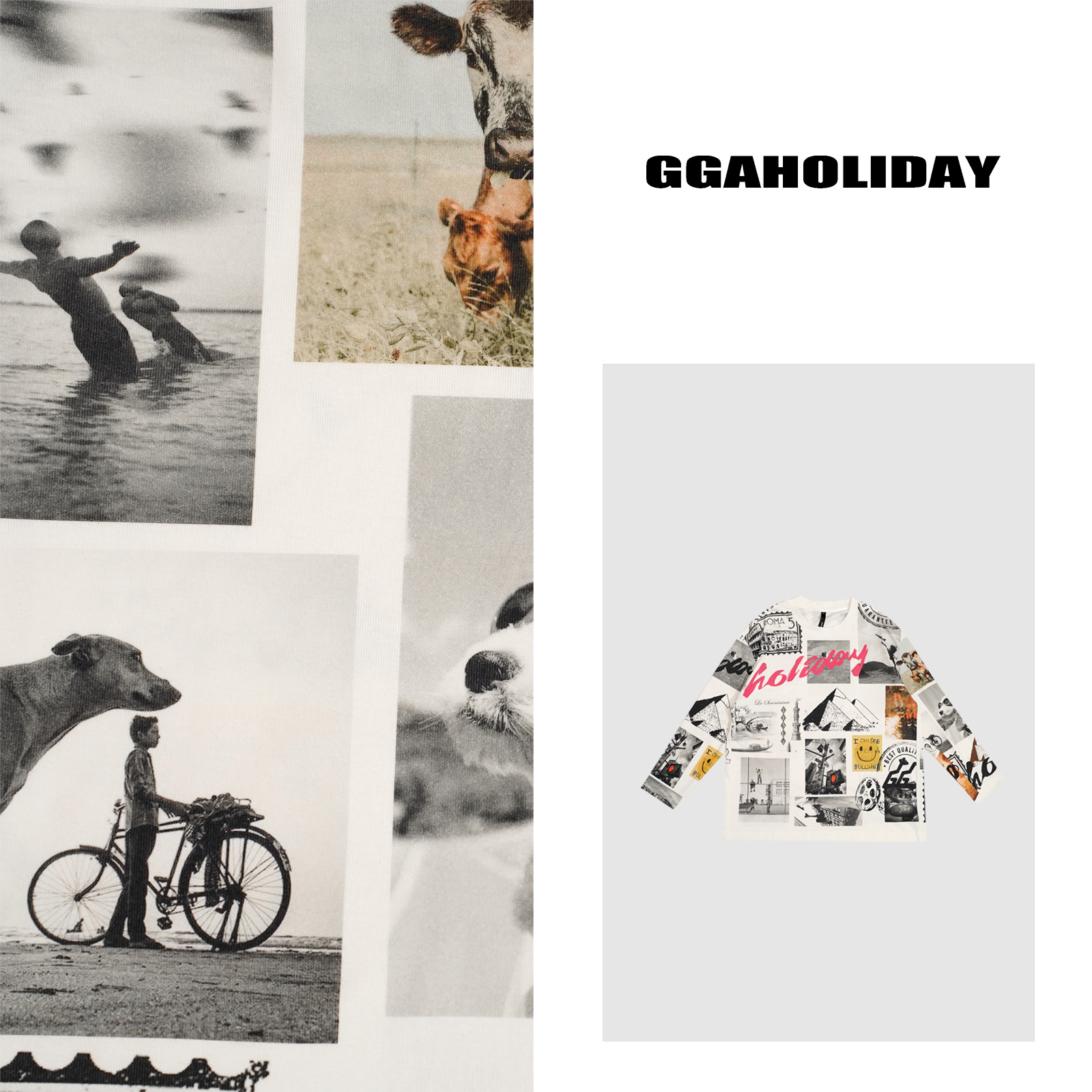 【上新】GGAHOLIDAY新款美式街头潮流时尚宽松满印长袖T恤151235