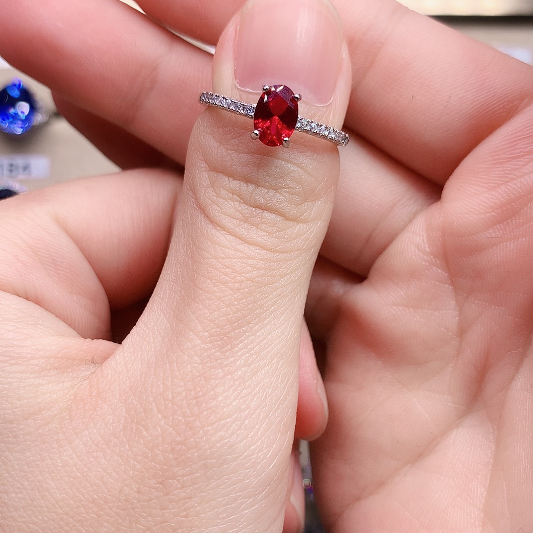 戒指银S925镶嵌红宝石