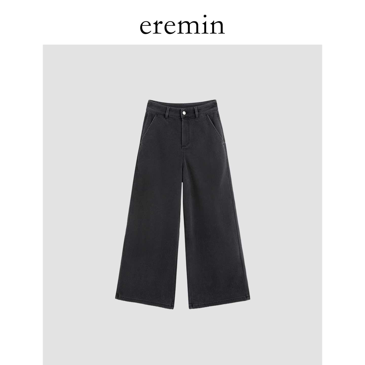 DE Mincollection碳灰牛仔/复古洗水暖绒复古阔腿九分牛仔裤56038