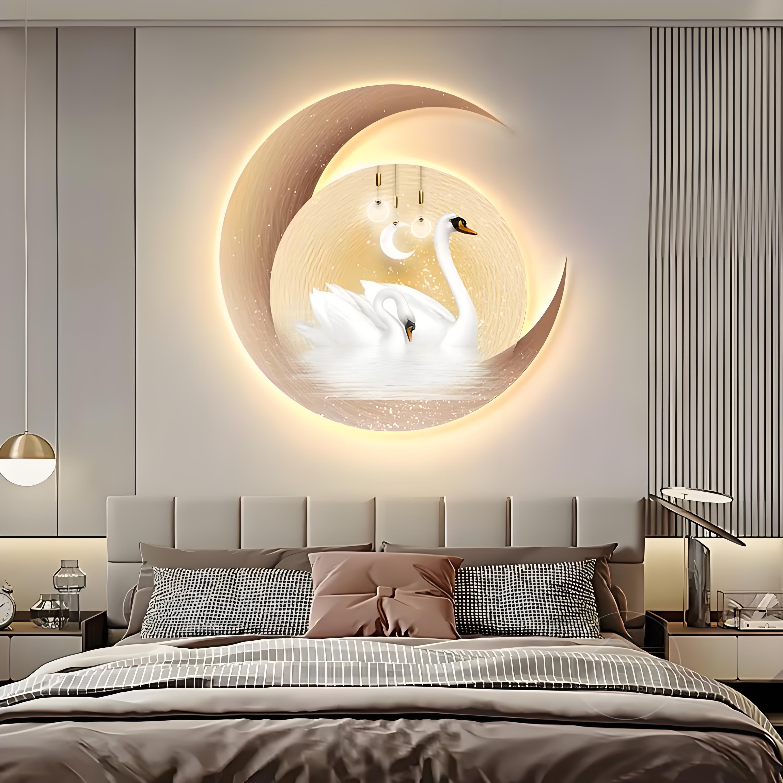 简约月亮天鹅卧室装饰画高级感卧室床头背景墙壁画时尚创意挂画