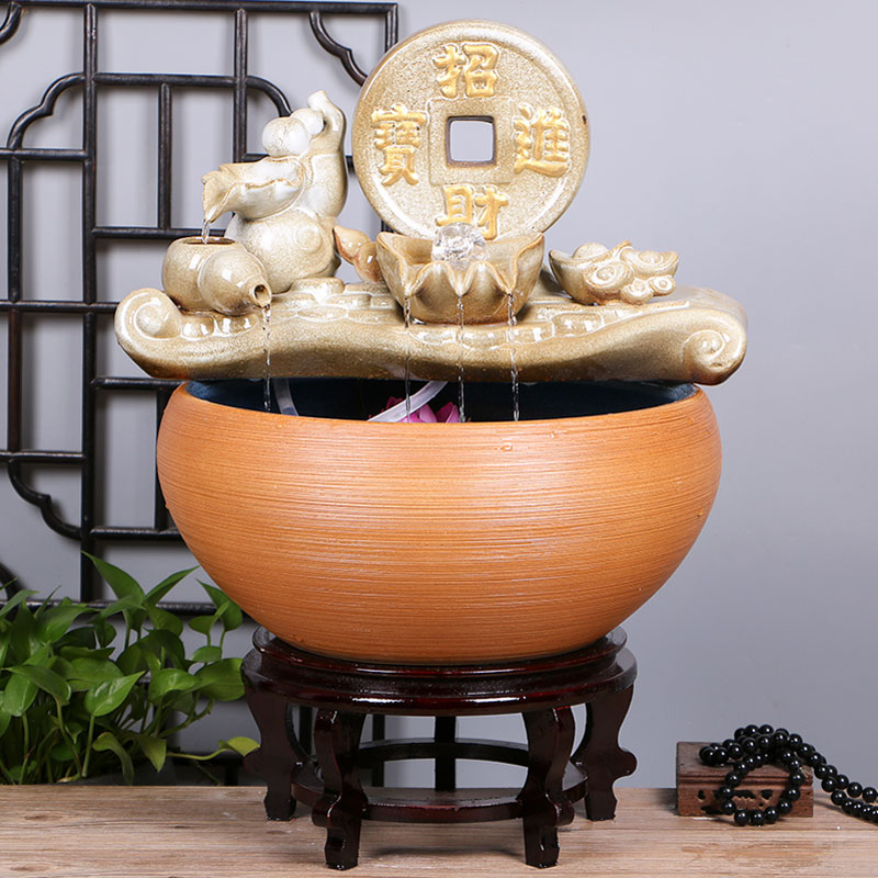 景德镇陶瓷鱼缸家用流水喷泉小金鱼缸大号养鱼盆摆件客厅加湿造景