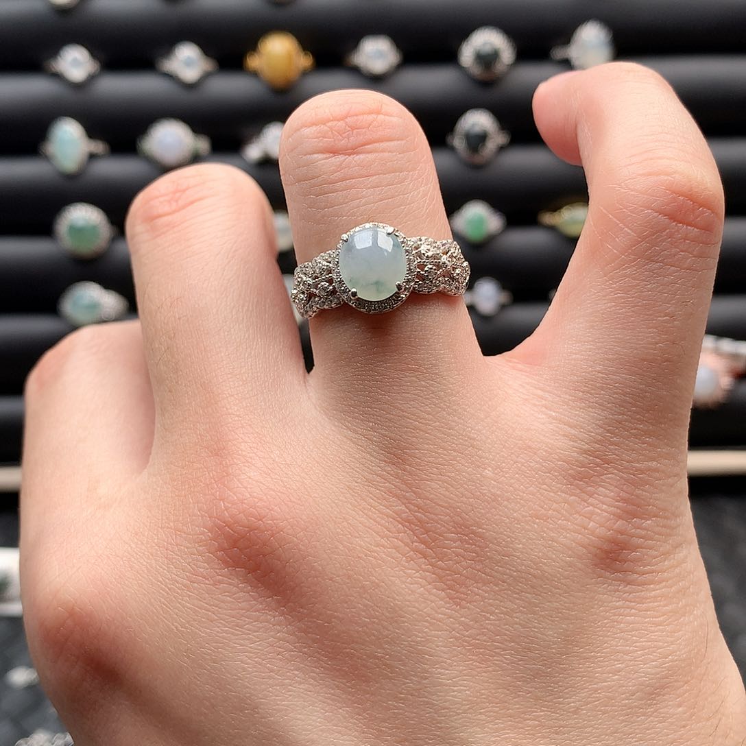 翡翠戒指银S925镶嵌0085