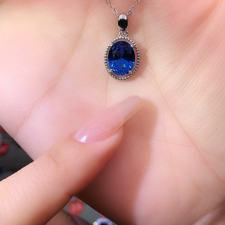 蓝宝石吊坠(赠链)银S925镶嵌