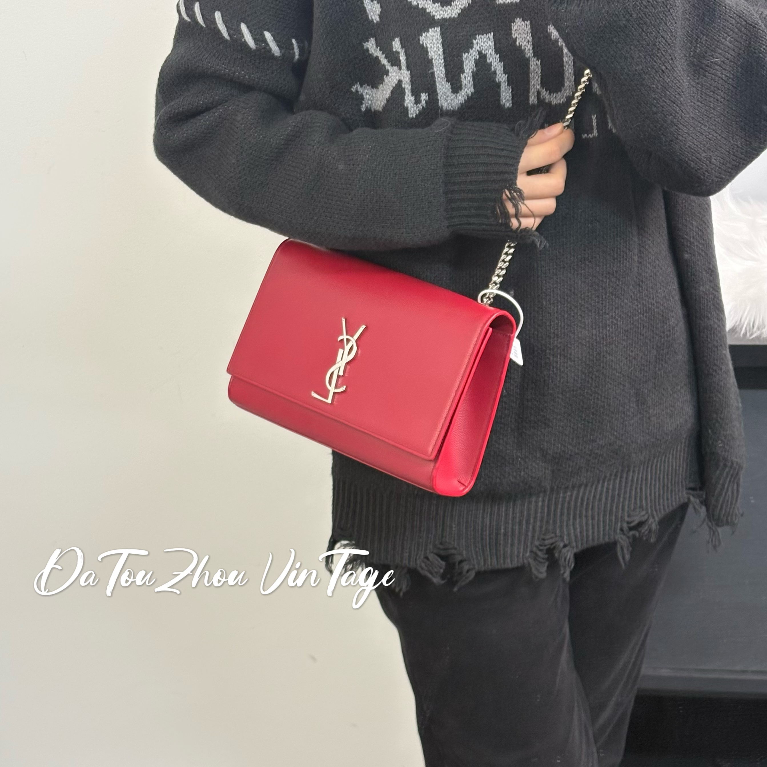 95新 YSL/圣罗兰 红色翻盖单肩斜挎包qx 