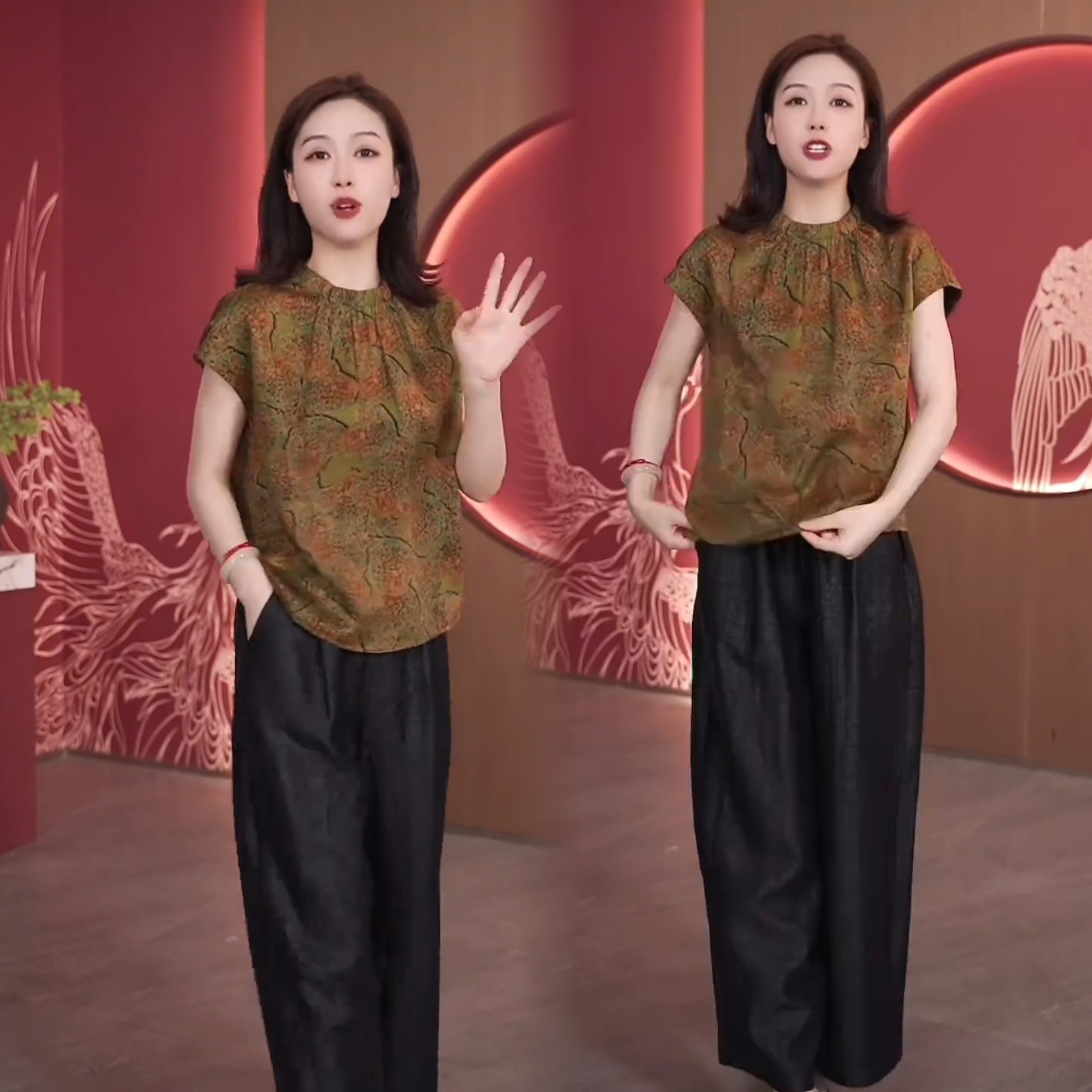 夏季新款新中式复古时尚洋气气质短袖显瘦上衣搭配休闲阔腿裤套装