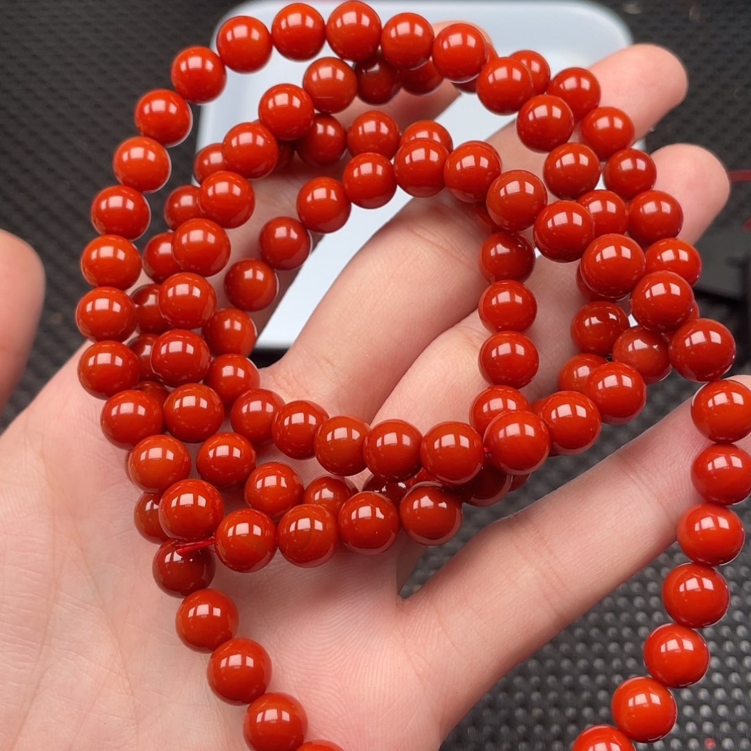 南红玛瑙未镶嵌8mm柿子红圆珠108颗长链