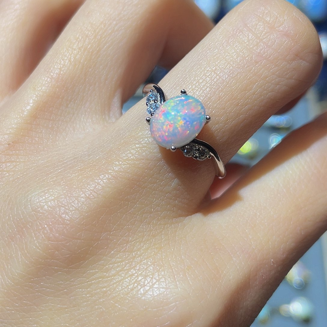 欧泊欧泊戒指银S925镶嵌紫*