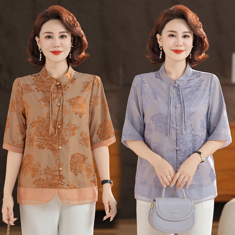 8880-A妈妈年轻夏装套装新款洋气上衣中老年女装小衫时尚母亲节