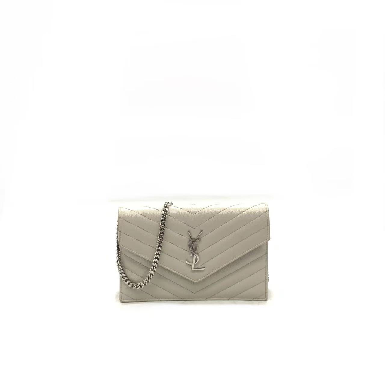 95新 YSL/圣罗兰 【安则专属】白银小号信封链条包/