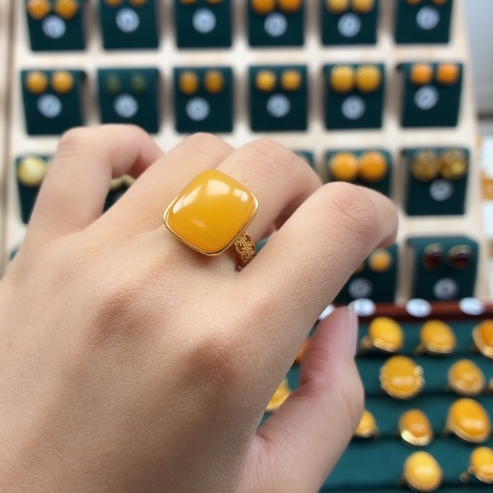 琥珀银S925镶嵌戒指