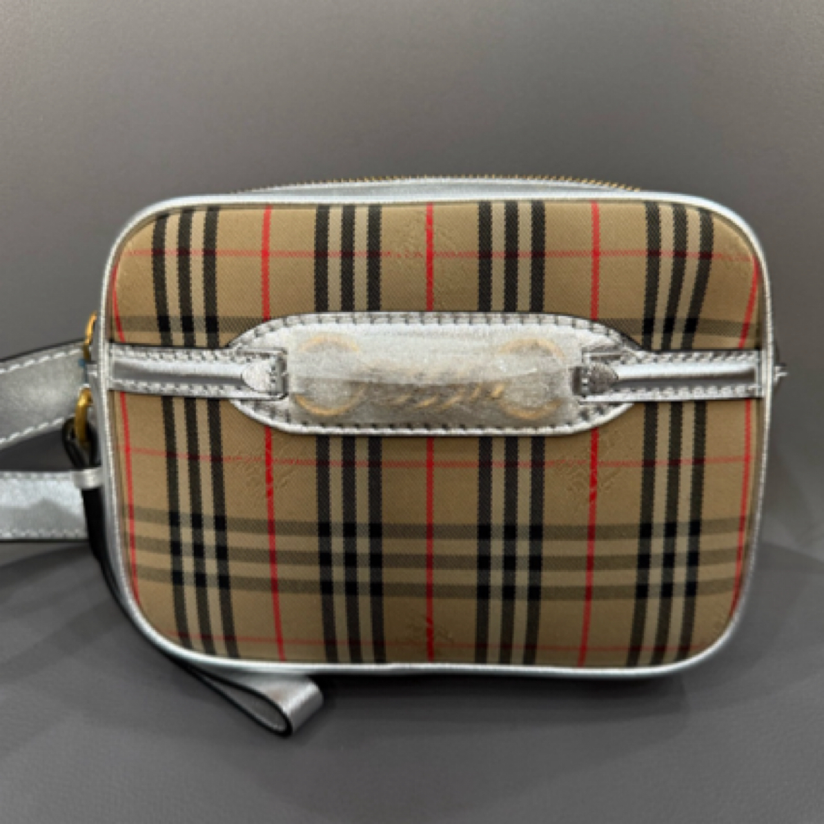 95新 BURBERRY/博柏利 格子拼银相机腰包 