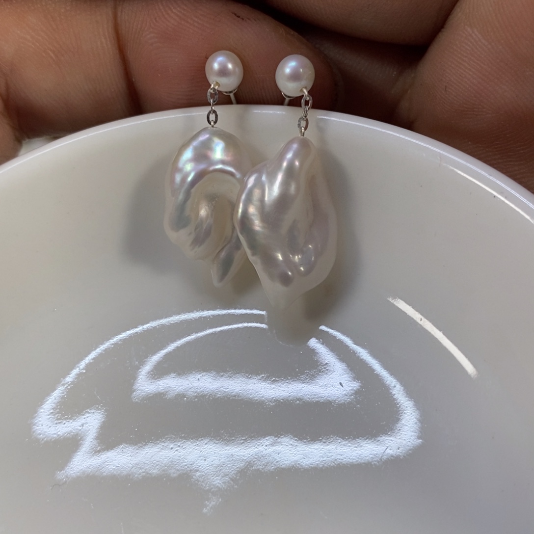 墨***竹耳钉合金淡水珍珠