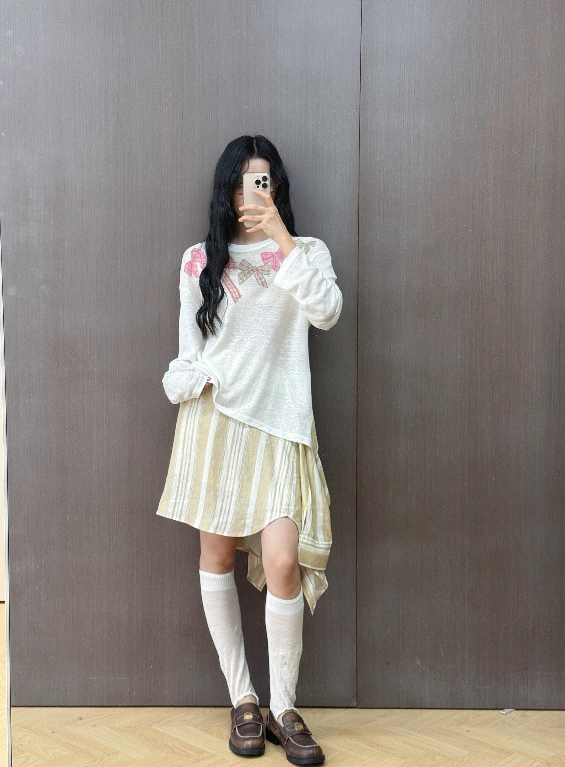 亲妈~尾2025秋季新款不对称下摆设计重磅蝴蝶结长袖T恤