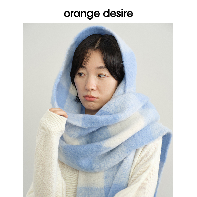 orange desire渐变色格纹围巾oversize保暖OD2DWKPC019