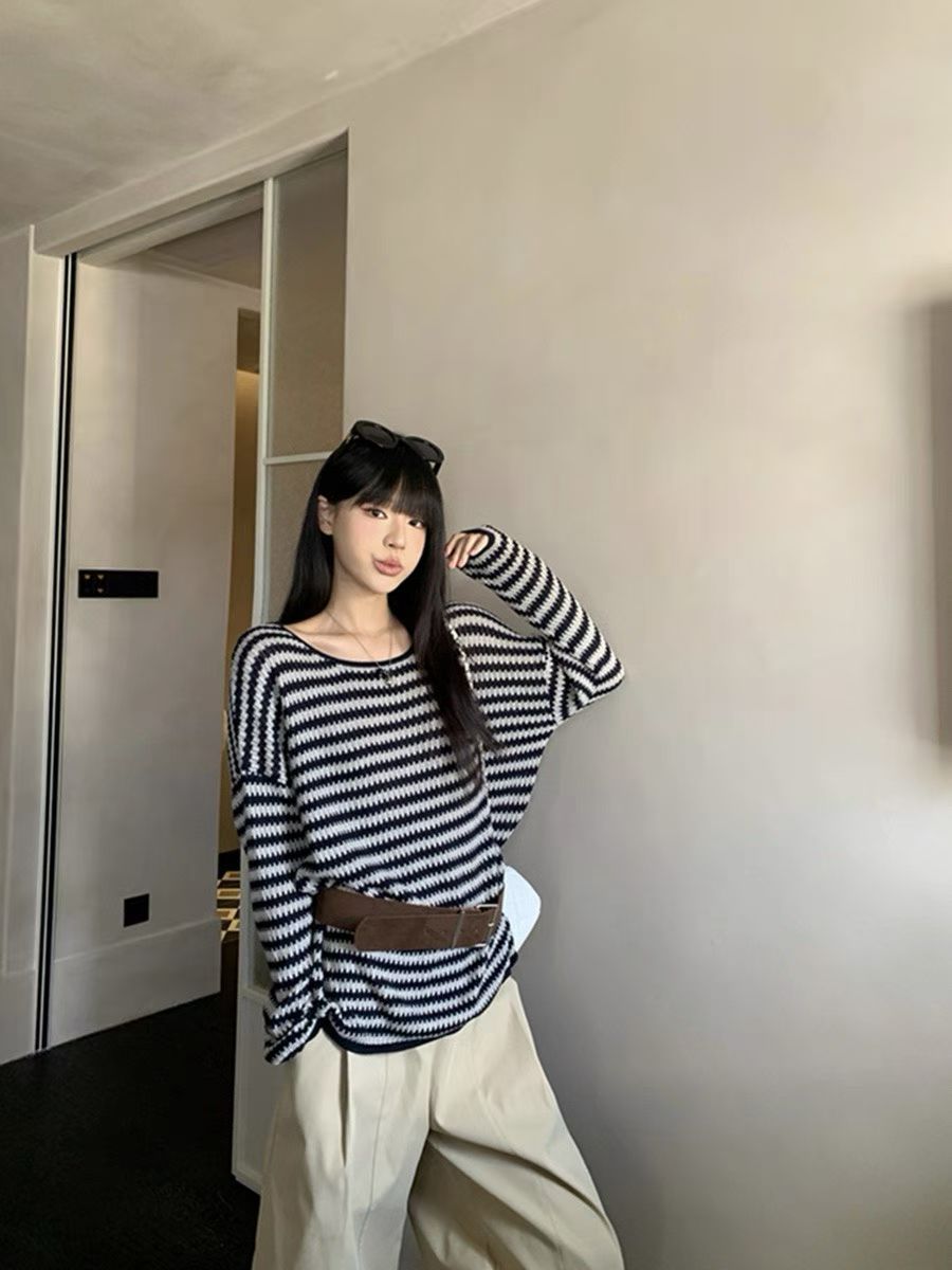 长袖衬衫毛衣韩版格子复古潮流厚款秋冬翻领显瘦针织时尚休闲百搭