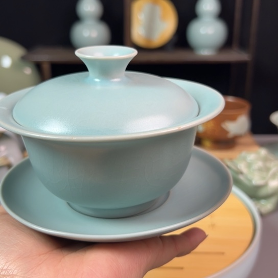 杯拉**倒微瑕纯手工元宝盖碗不带礼盒