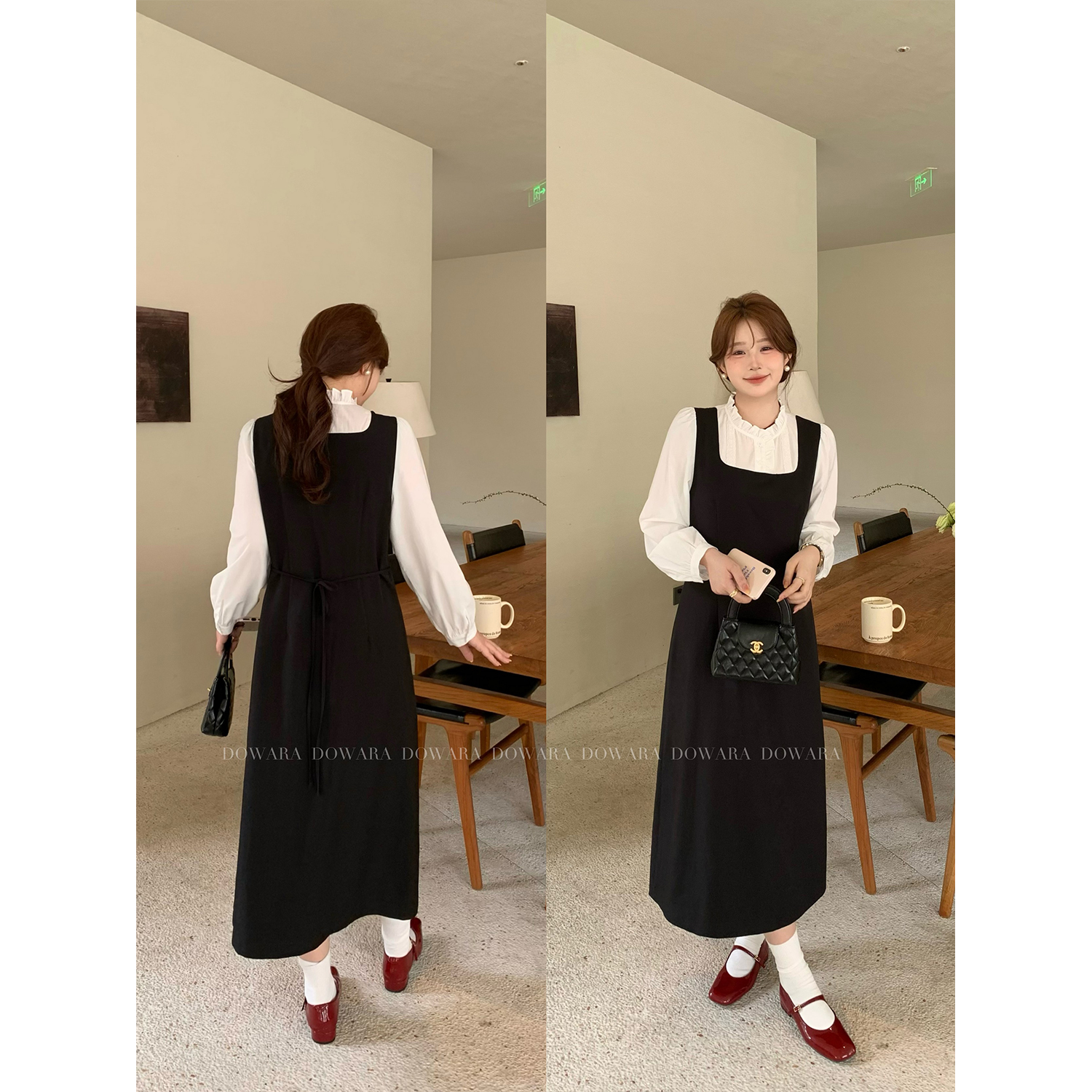 现货大婉酱微胖定制假两件拼接连衣裙2025春季气质显瘦长裙 6605D