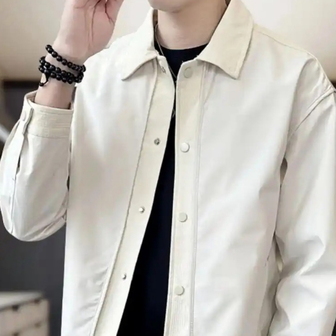 基础大众春秋季几何米白时尚夹克宽松上衣翻领男时尚