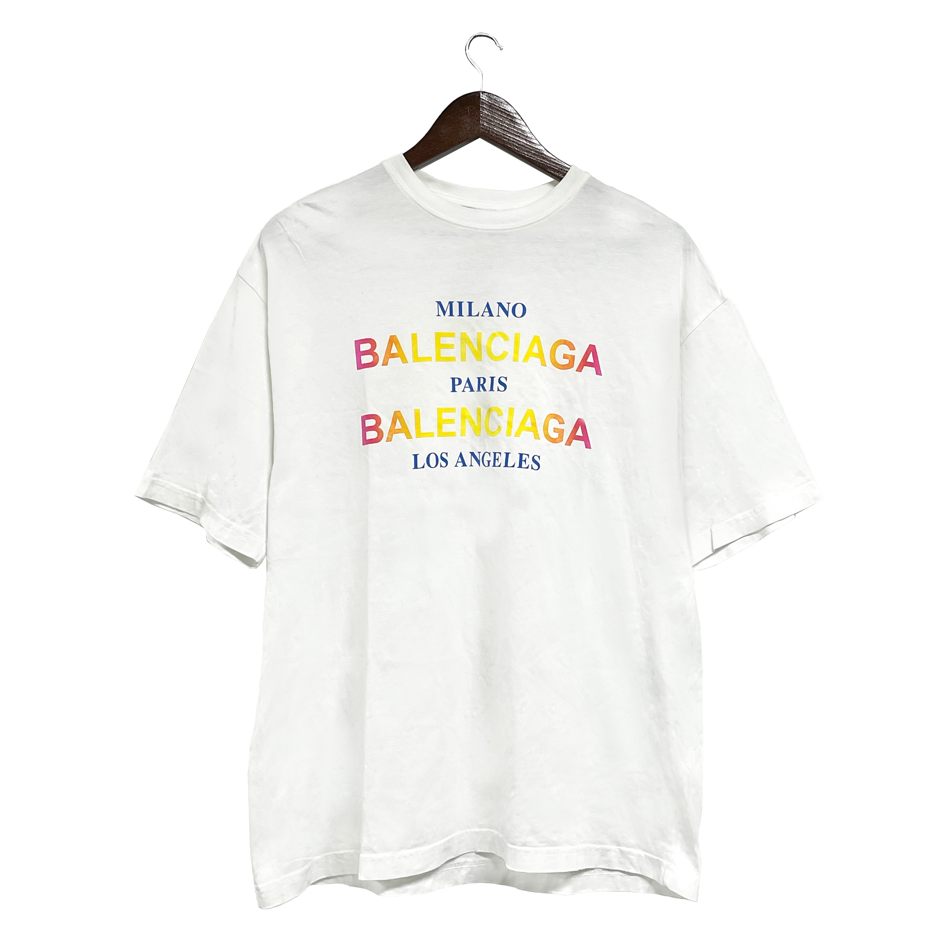 99新 Balenciaga/巴黎世家 青奢荟/m码/彩色字母白色t恤短袖69675