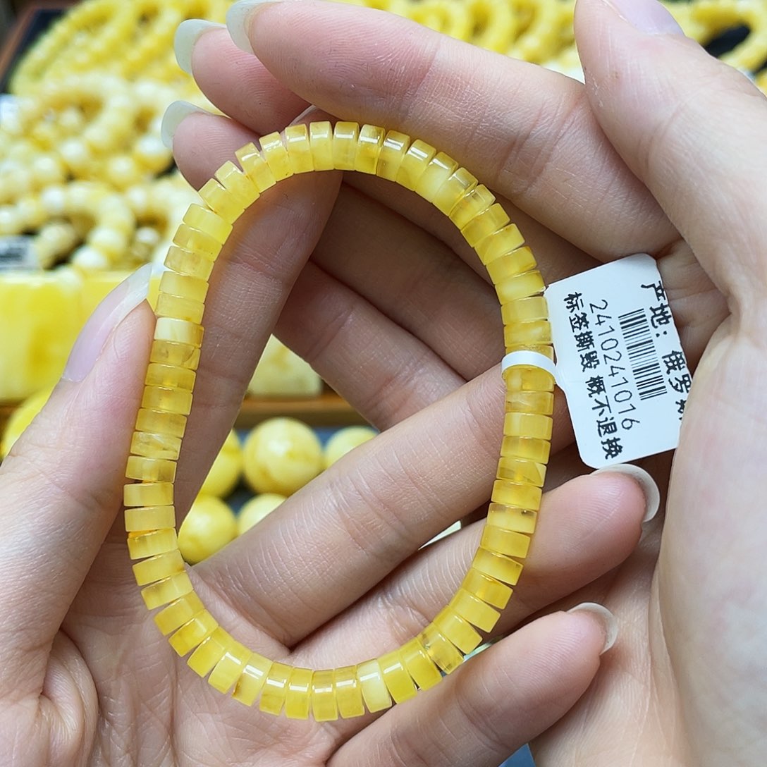 蜜蜡裸石未镶嵌药片手串6mm福利