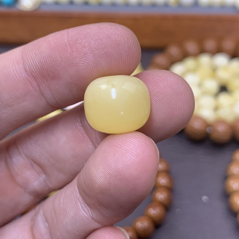 原矿蜜蜡老型单颗14.1X12.2尺寸满蜡白花纹文玩手串配饰配珠YG07