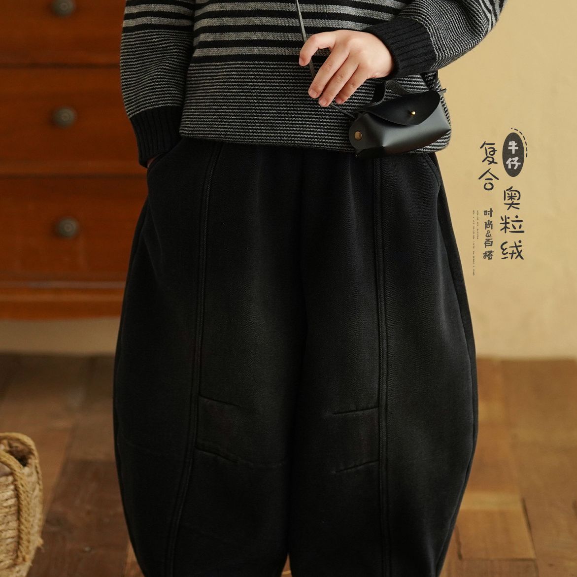 砚台家童装男童加绒牛仔裤冬装新款长裤男宝宝黑色裤子儿童休闲裤