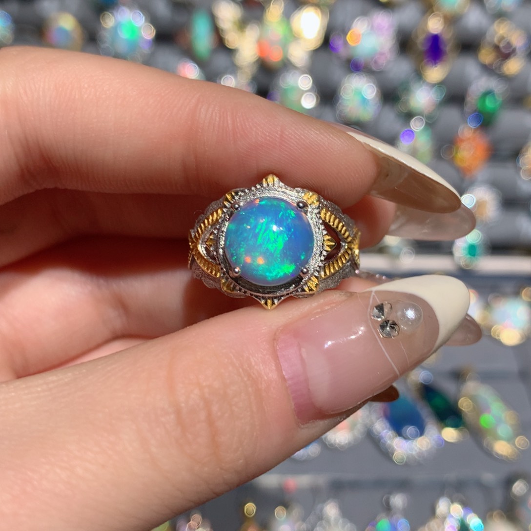 欧泊福利戒指w银S925镶嵌M****叶