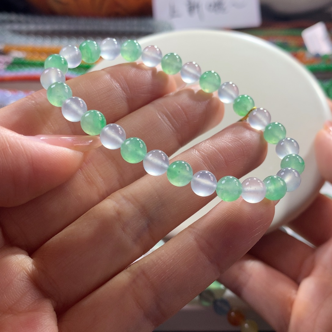 翡翠未镶嵌项链冰透葱花色系卡6