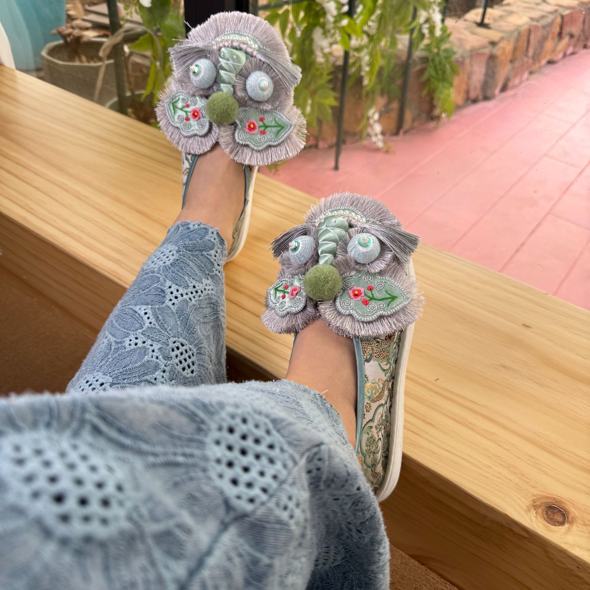 【薄荷绿】·花田家·原创手工千层底麒麟鞋