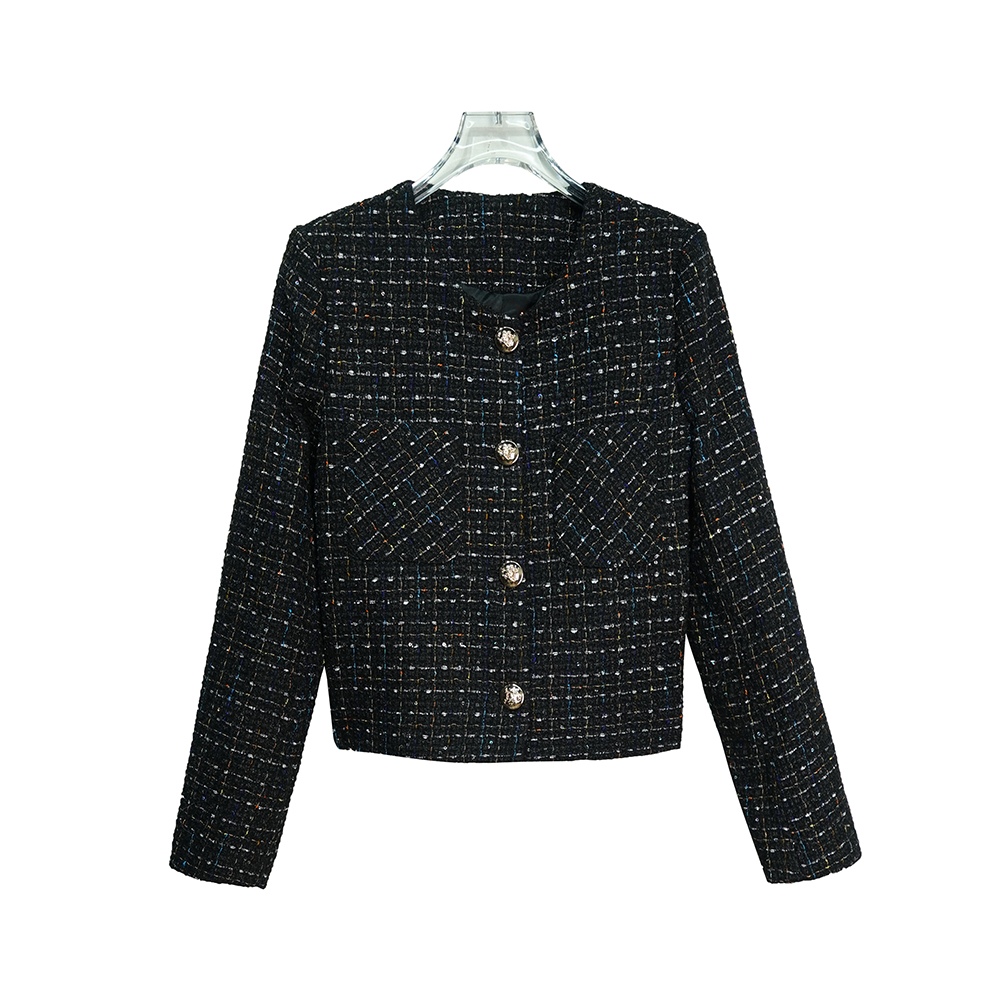 X24232【上新】设计感小香风独特圆领单排扣高级感外套轻奢百搭3Q