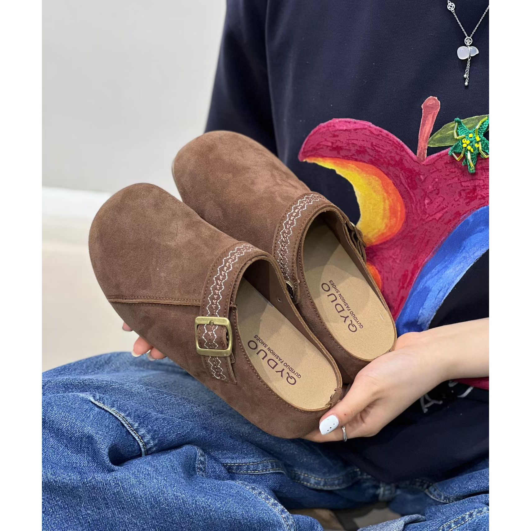 8988-1复古英伦风厚底勃肯包头拖鞋