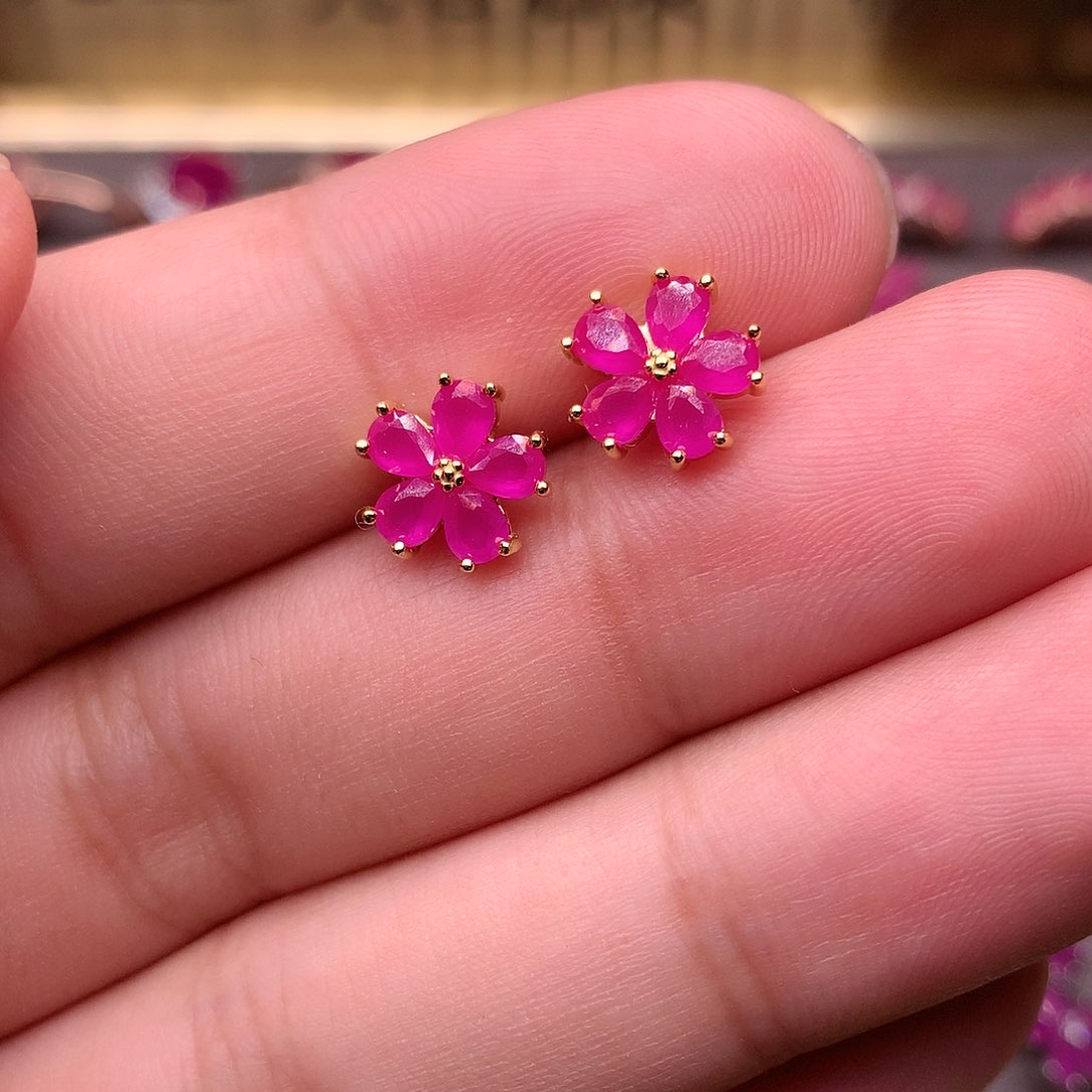 红宝石耳饰银S925镶嵌