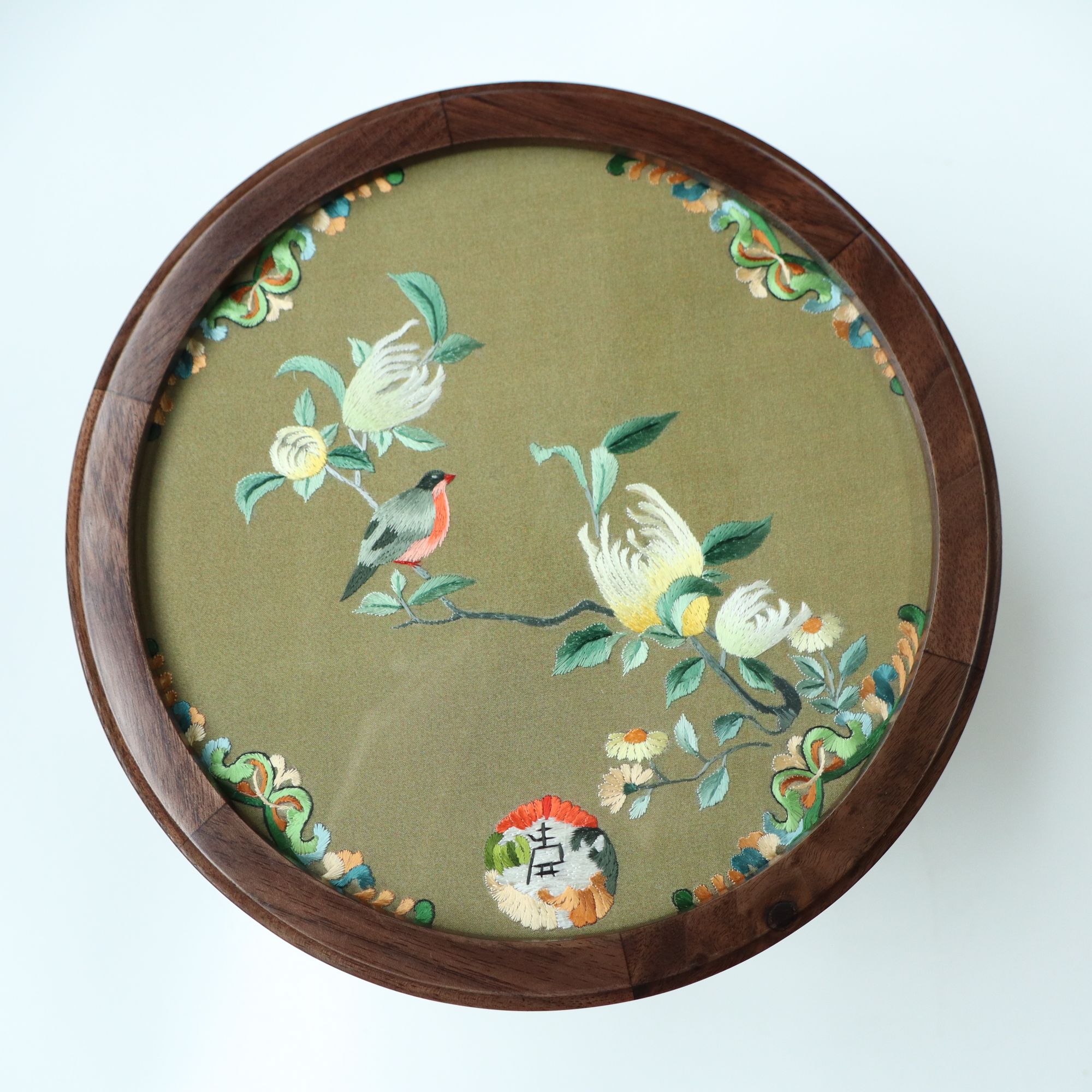 非遗苏绣纯手工佛手胡桃木干果盒