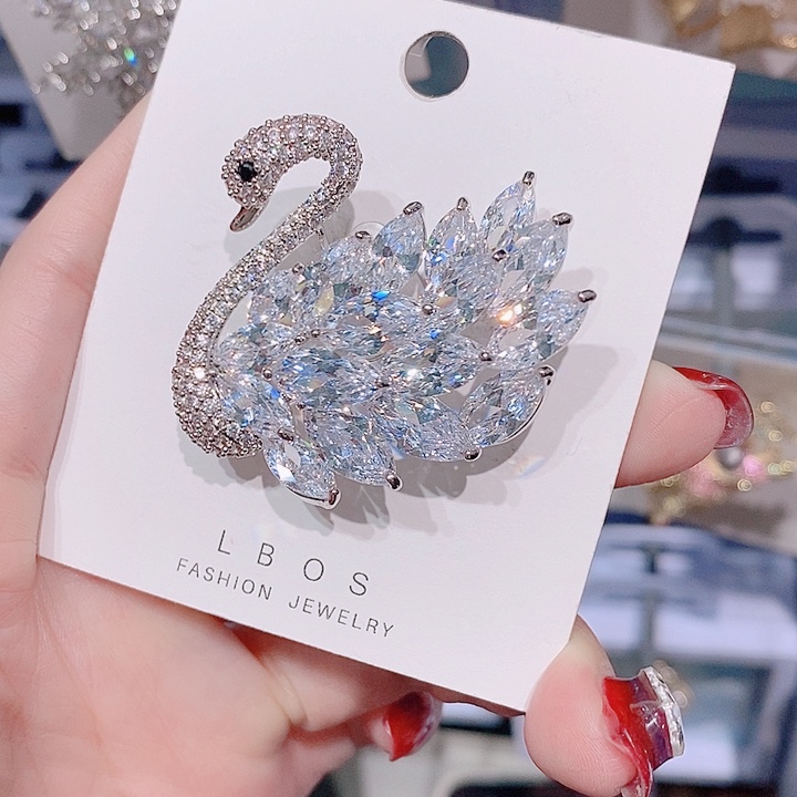 锆石铜合金奢华天鹅胸针 经典款