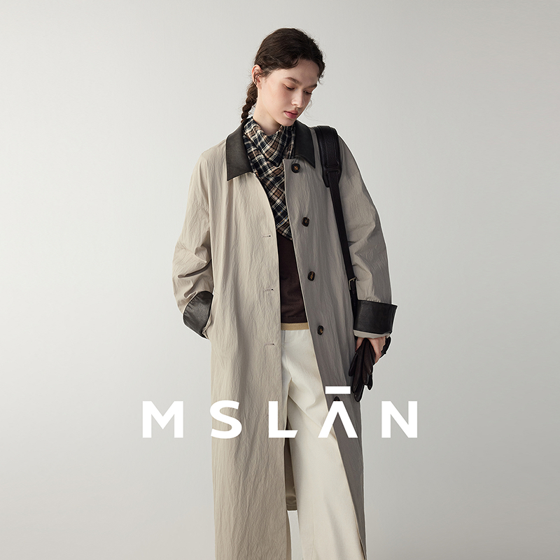 MSLAN都市轻感复古撞色休闲风衣外套英伦风通勤中长款大衣MHCF381