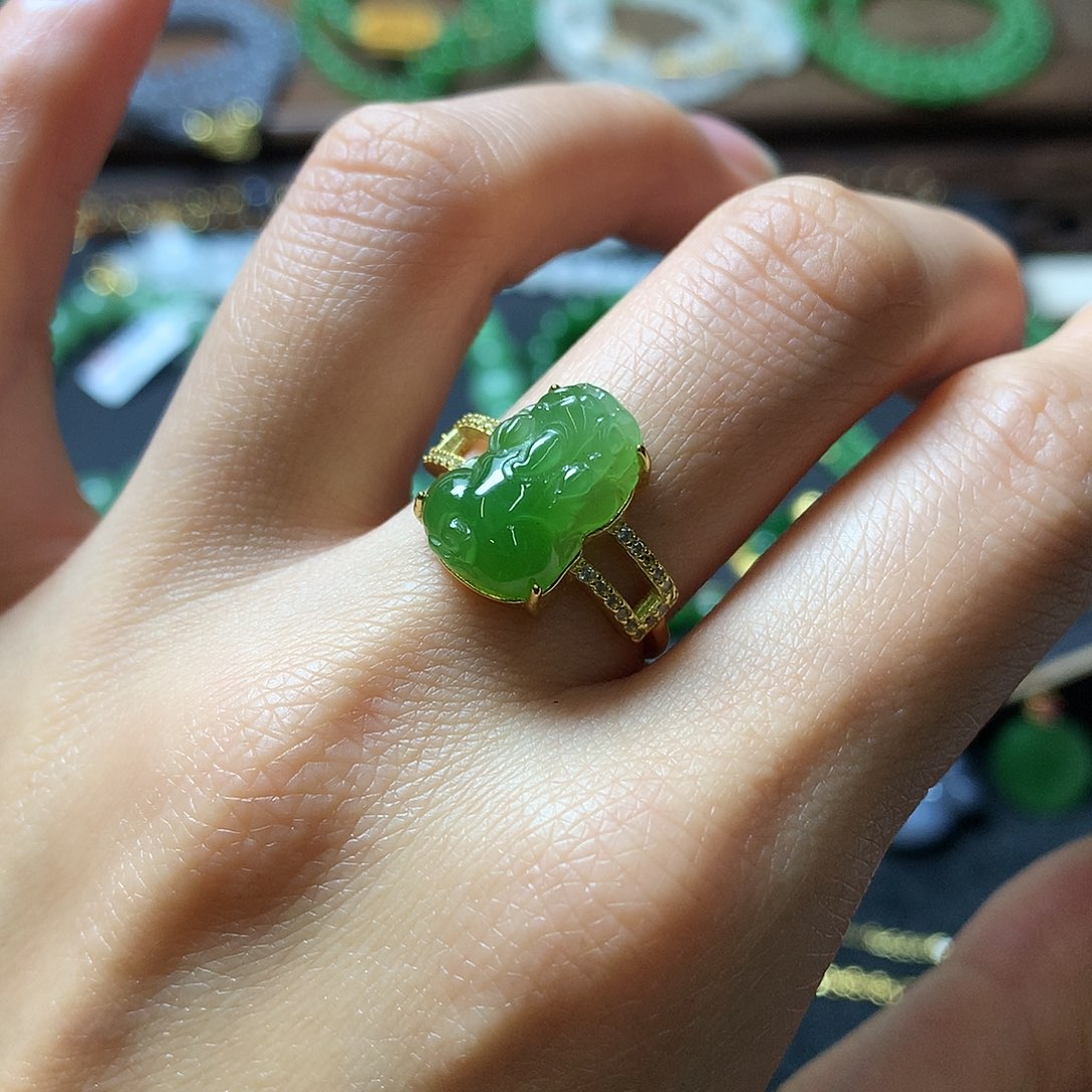 和田玉戒指银S925镶嵌圆*