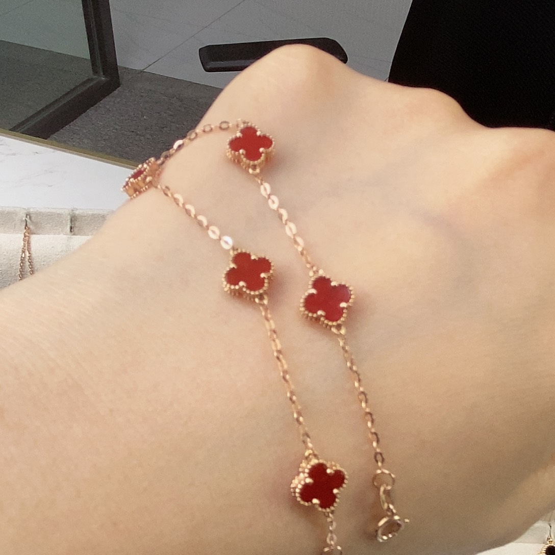 玛瑙/玉髓手链18K金镶嵌红7mmk枚